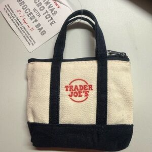 Trader Joe's Micro Tote Navy Blue and Cream Canvas